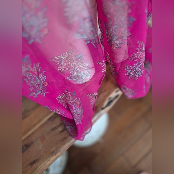 Sheer Beach Cover Up In Hot Pink With Floral Accents - Picture 4 of 5